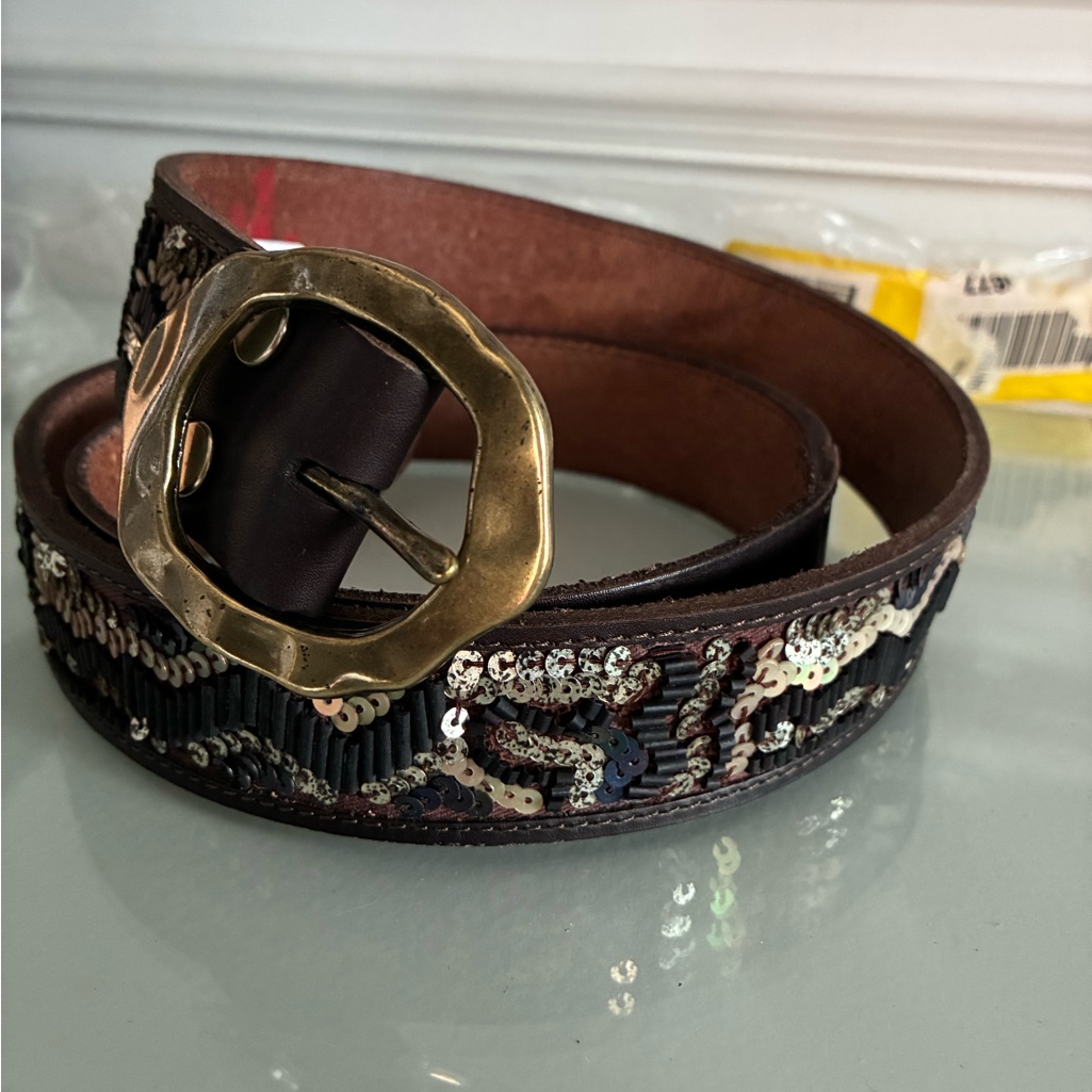 Nwt 70 Lucky Brand Beaded Leather Belt  M